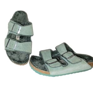 Birkenstock Arizona Suede Shearling Beryl (Mint Green) Sandal Size 37